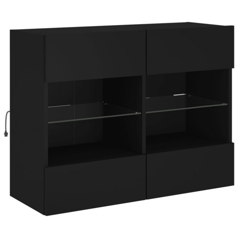 Ścienna szafka TV z LED, czarna, 78,5x30x60,5 cm