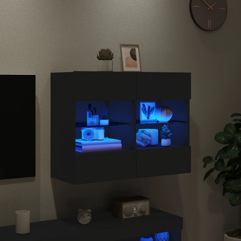 Ścienna szafka TV z LED, czarna, 78,5x30x60,5 cm