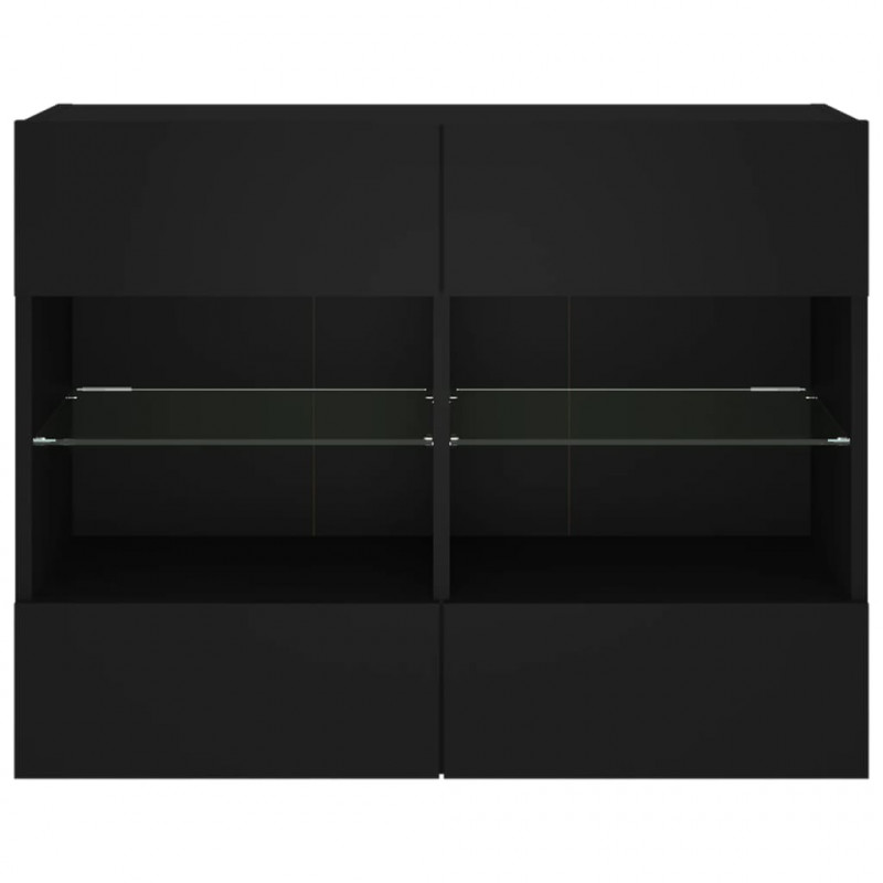 Ścienna szafka TV z LED, czarna, 78,5x30x60,5 cm