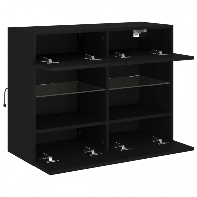 Ścienna szafka TV z LED, czarna, 78,5x30x60,5 cm