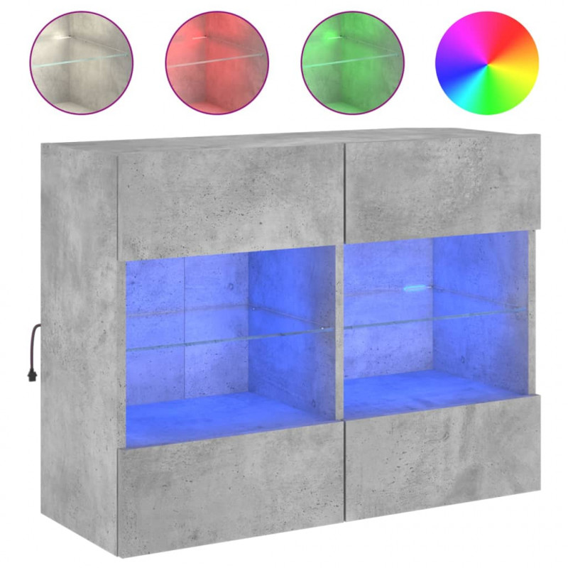 Ścienna szafka TV z LED, szarość betonu, 78,5x30x60,5 cm