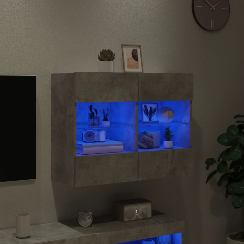 Ścienna szafka TV z LED, szarość betonu, 78,5x30x60,5 cm