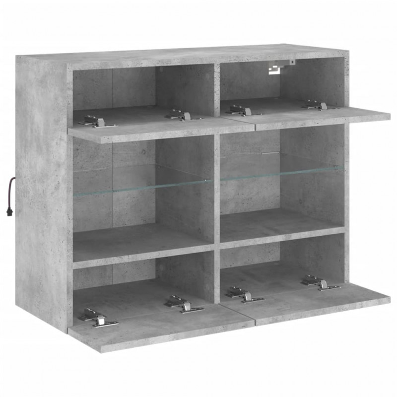 Ścienna szafka TV z LED, szarość betonu, 78,5x30x60,5 cm