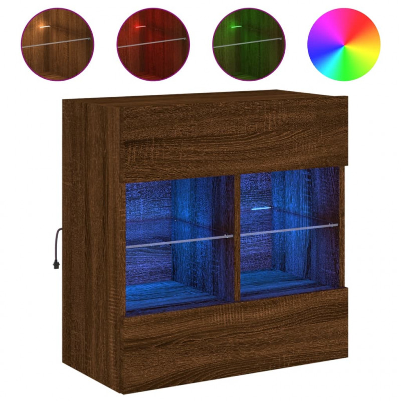Ścienna szafka TV z LED, brązowy dąb, 58,5x30x60,5 cm