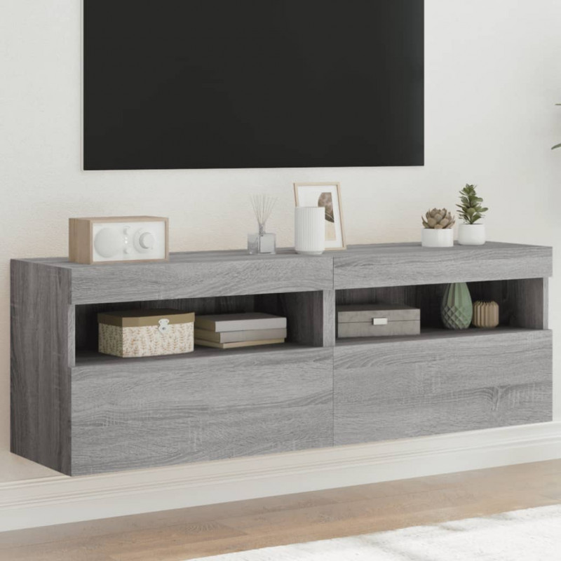 Ścienne szafki TV z LED, 2 szt., szary dąb sonoma, 60x30x40 cm