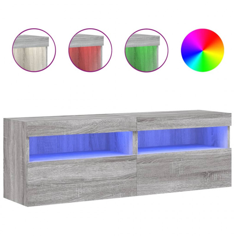 Ścienne szafki TV z LED, 2 szt., szary dąb sonoma, 60x30x40 cm