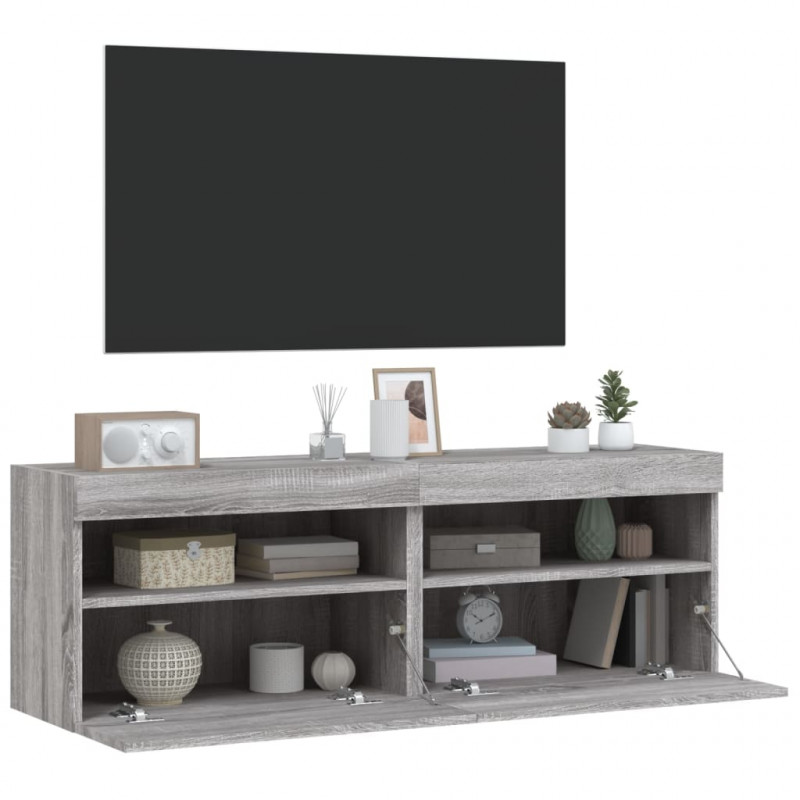 Ścienne szafki TV z LED, 2 szt., szary dąb sonoma, 60x30x40 cm