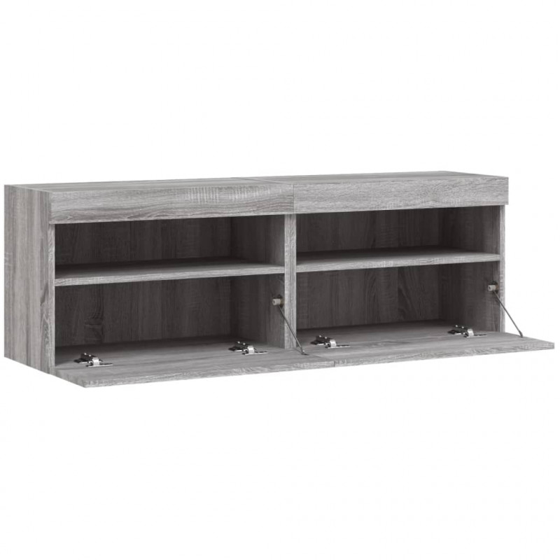 Ścienne szafki TV z LED, 2 szt., szary dąb sonoma, 60x30x40 cm