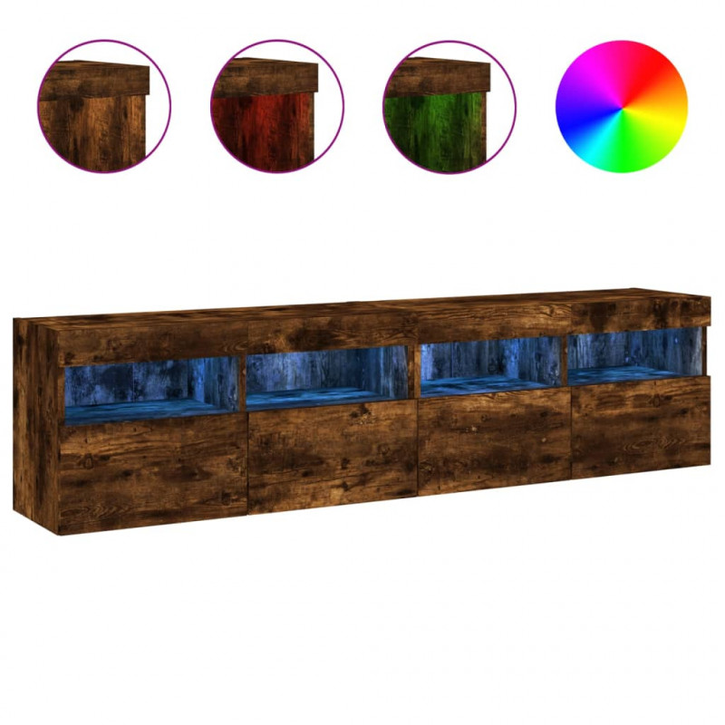 Ścienne szafki TV z LED, 2 szt., przydymiony dąb, 80x30x40 cm