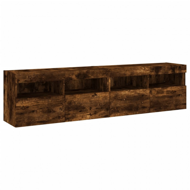 Ścienne szafki TV z LED, 2 szt., przydymiony dąb, 80x30x40 cm