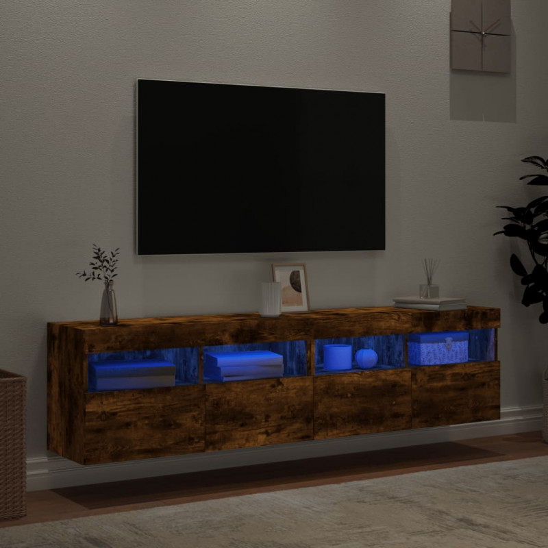 Ścienne szafki TV z LED, 2 szt., przydymiony dąb, 80x30x40 cm