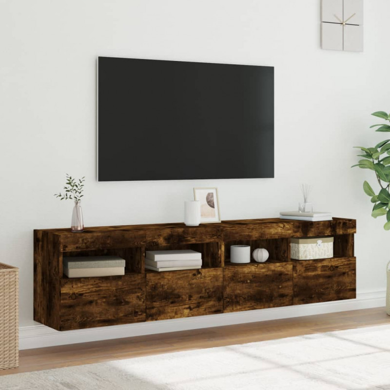 Ścienne szafki TV z LED, 2 szt., przydymiony dąb, 80x30x40 cm