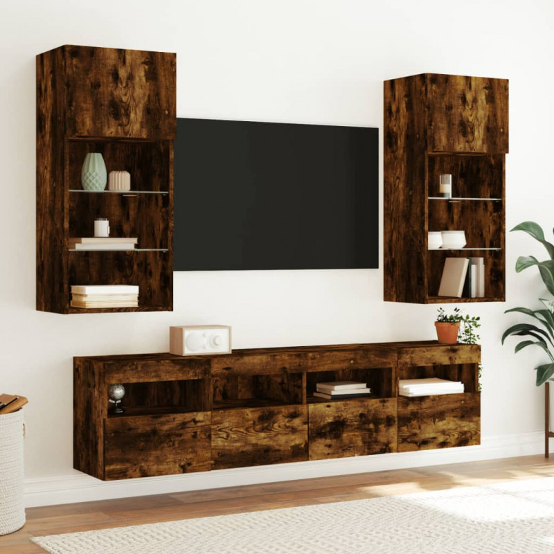 Ścienna szafka TV z LED, przydymiony dąb, 40x30x40 cm