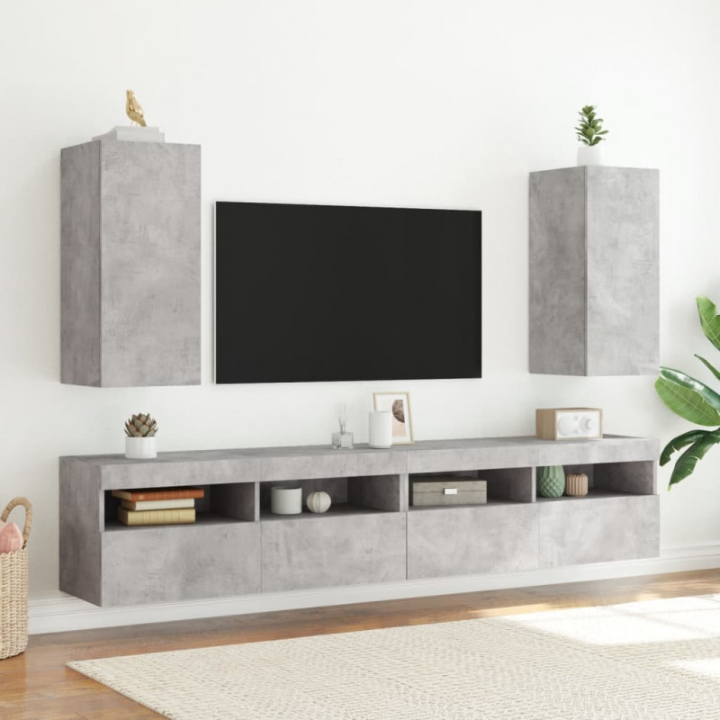 Ścienna szafka TV z LED, szarość betonu, 30,5x35x70 cm