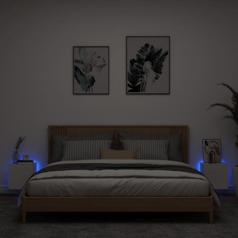 Ścienne szafki TV z LED, 2 szt., białe, 30,5x35x30 cm