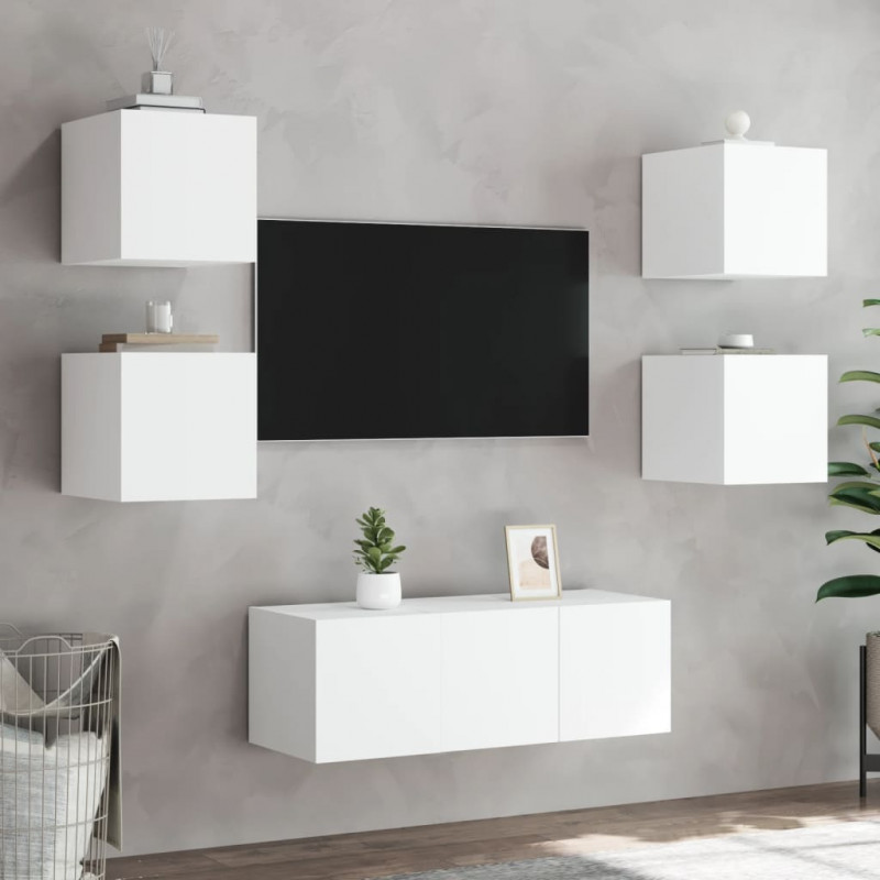 Ścienne szafki TV z LED, 2 szt., białe, 30,5x35x30 cm