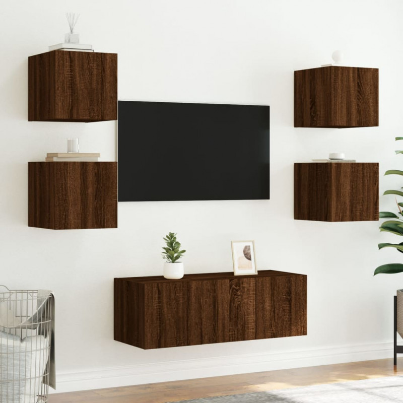 Ścienne szafki TV z LED, 2 szt., brązowy dąb, 30,5x35x30 cm