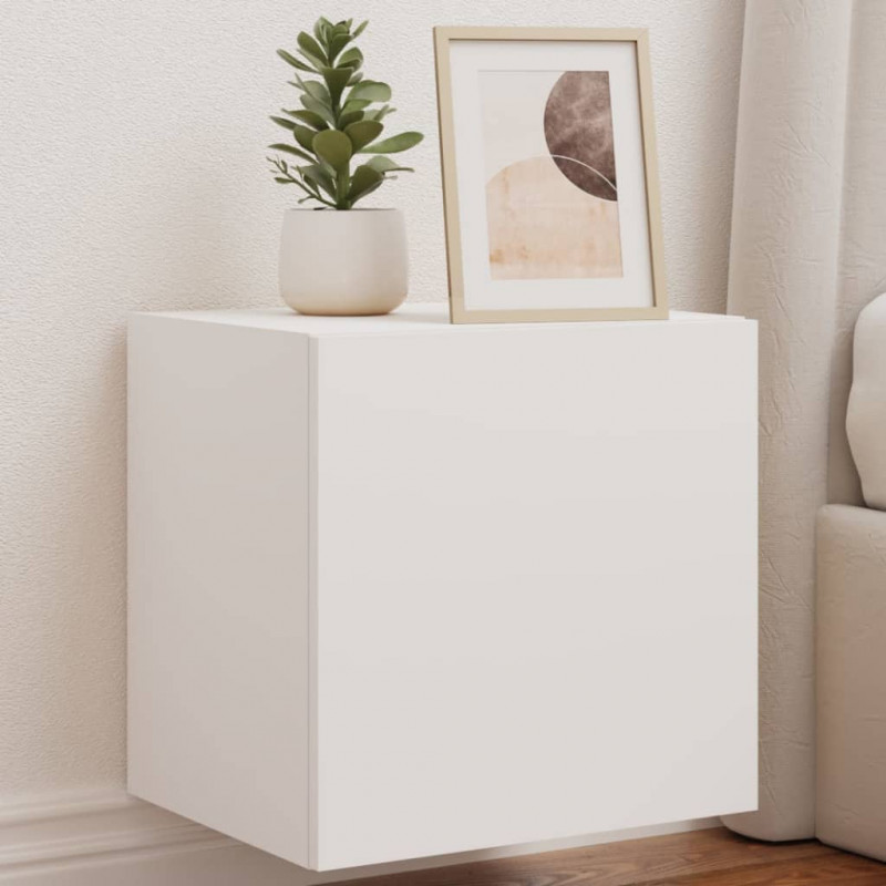 Ścienna szafka TV z LED, biała, 40,5x35x40 cm