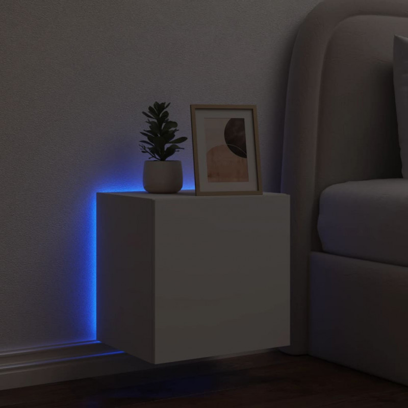 Ścienna szafka TV z LED, biała, 40,5x35x40 cm