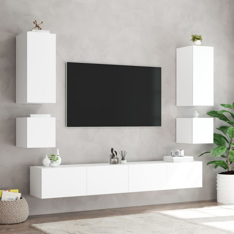 Ścienna szafka TV z LED, biała, 40,5x35x40 cm