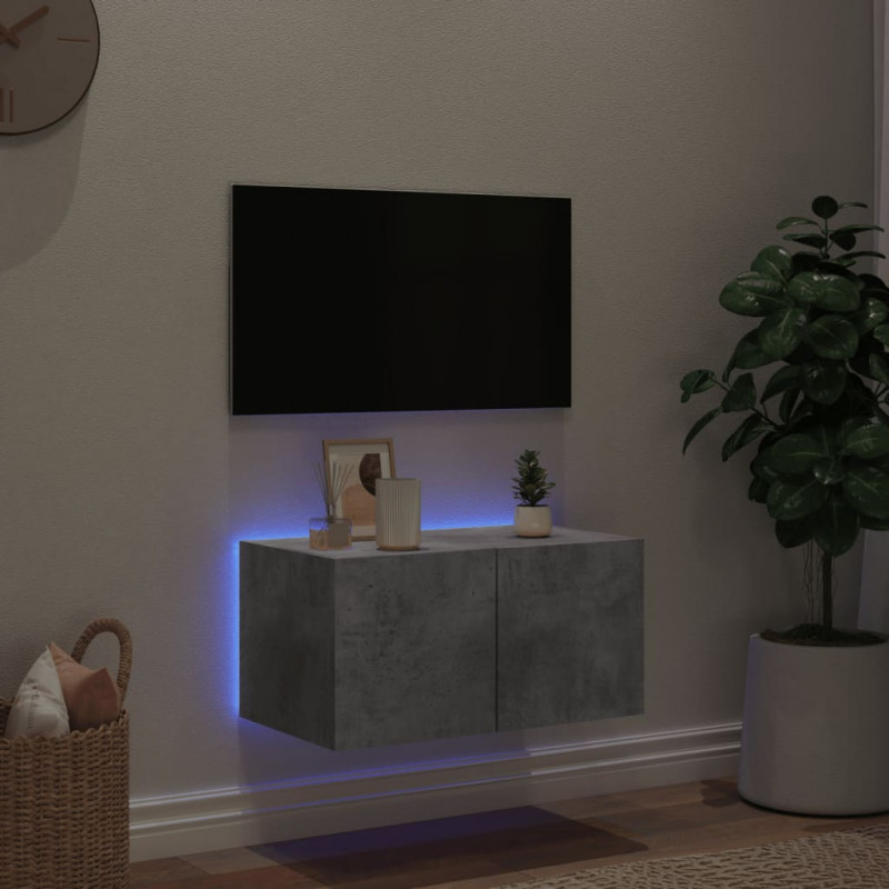 Ścienna szafka TV z LED, szarość betonu, 60x35x31 cm