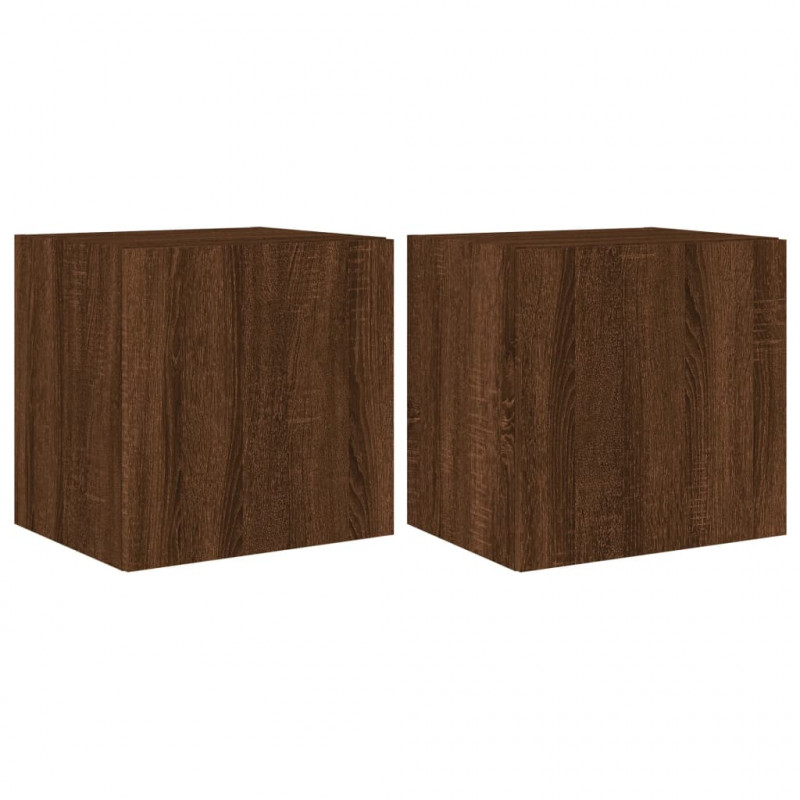 Ścienne szafki TV z LED, 2 szt., brązowy dąb, 40,5x35x40 cm