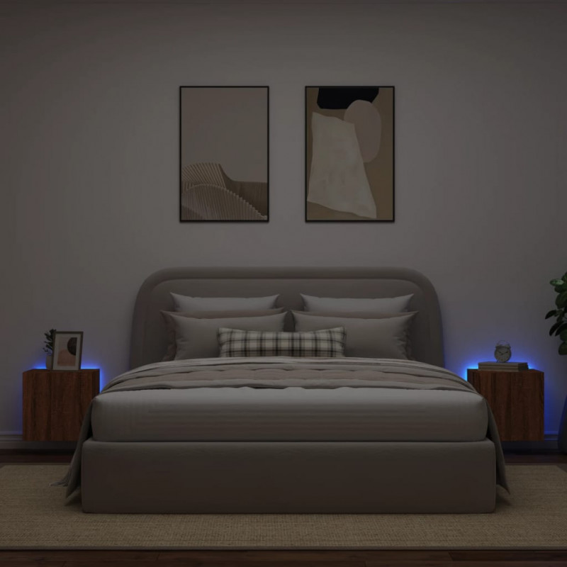 Ścienne szafki TV z LED, 2 szt., brązowy dąb, 40,5x35x40 cm