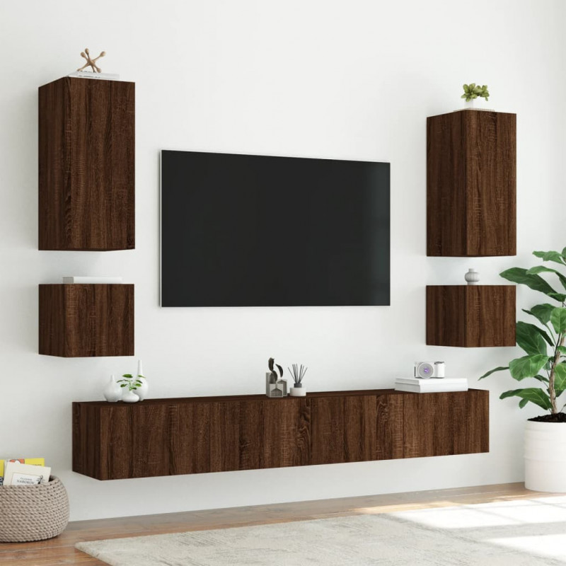 Ścienne szafki TV z LED, 2 szt., brązowy dąb, 40,5x35x40 cm