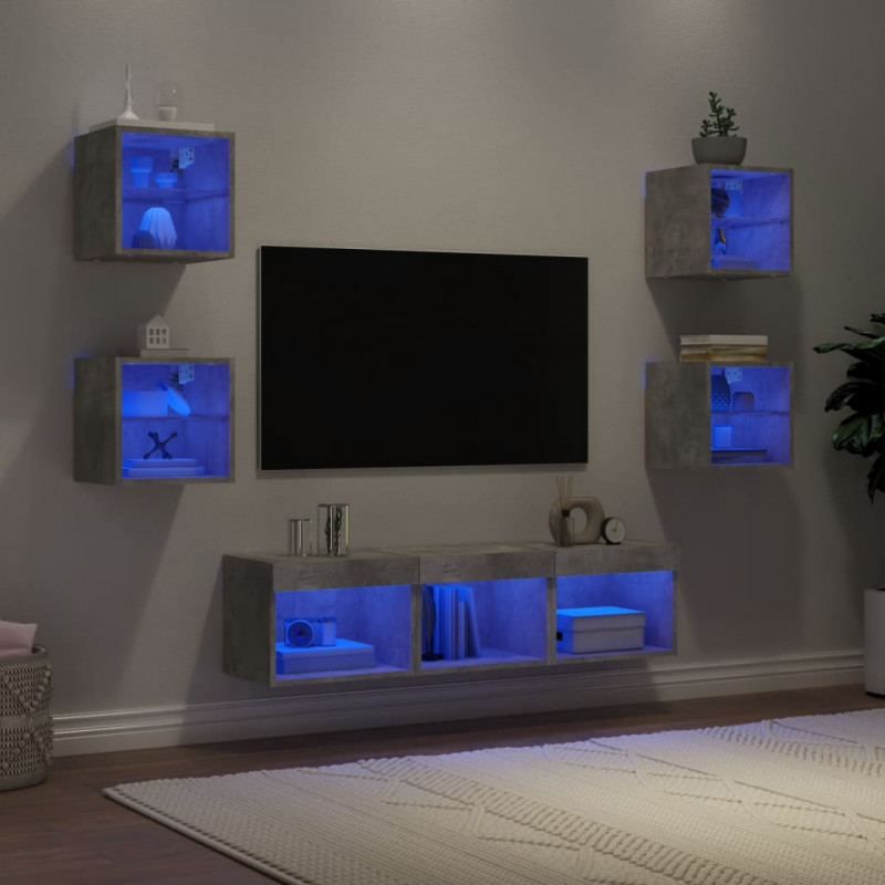 7-częściowy zestaw mebli TV z LED, szarość betonu