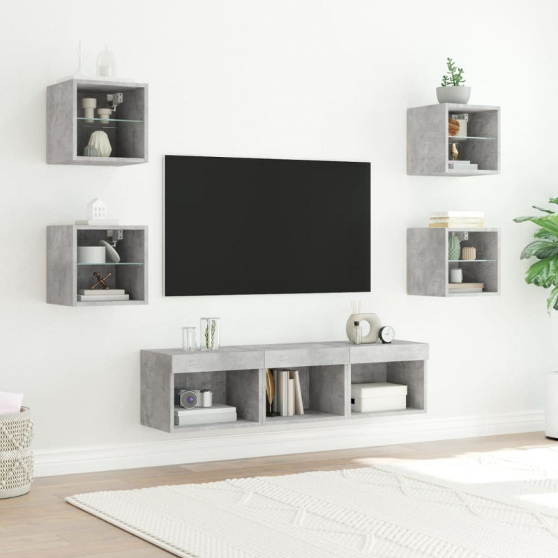 7-częściowy zestaw mebli TV z LED, szarość betonu