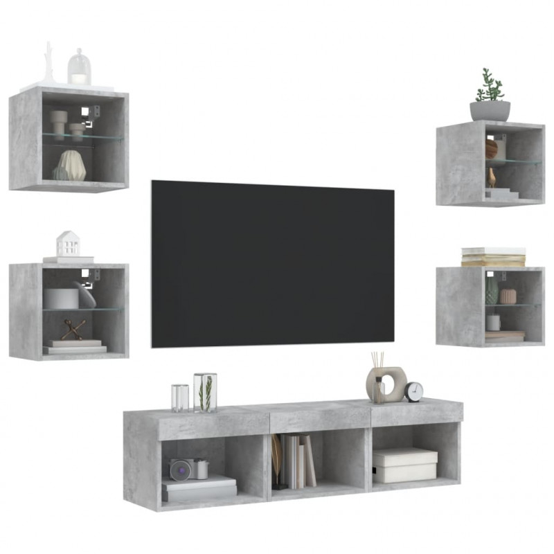 7-częściowy zestaw mebli TV z LED, szarość betonu