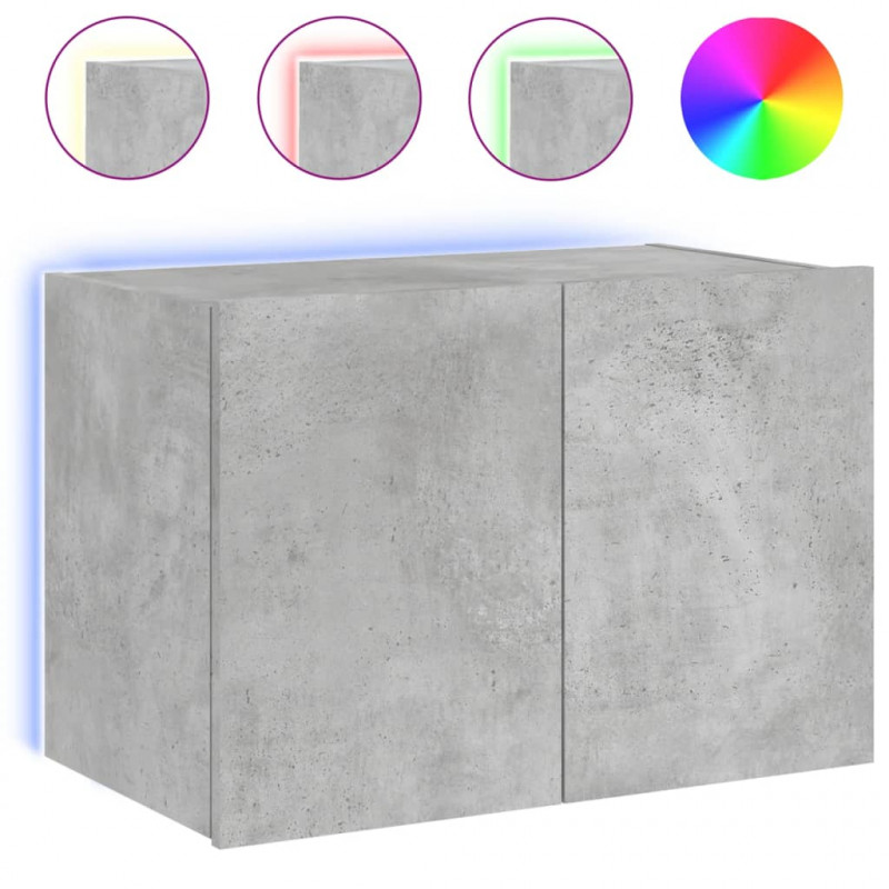 Ścienna szafka TV z LED, szarość betonu, 60x35x41 cm