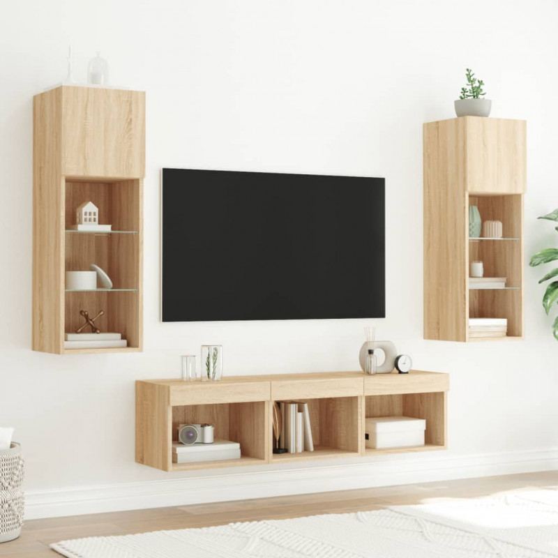 5-częściowy zestaw mebli TV z LED, dąb sonoma