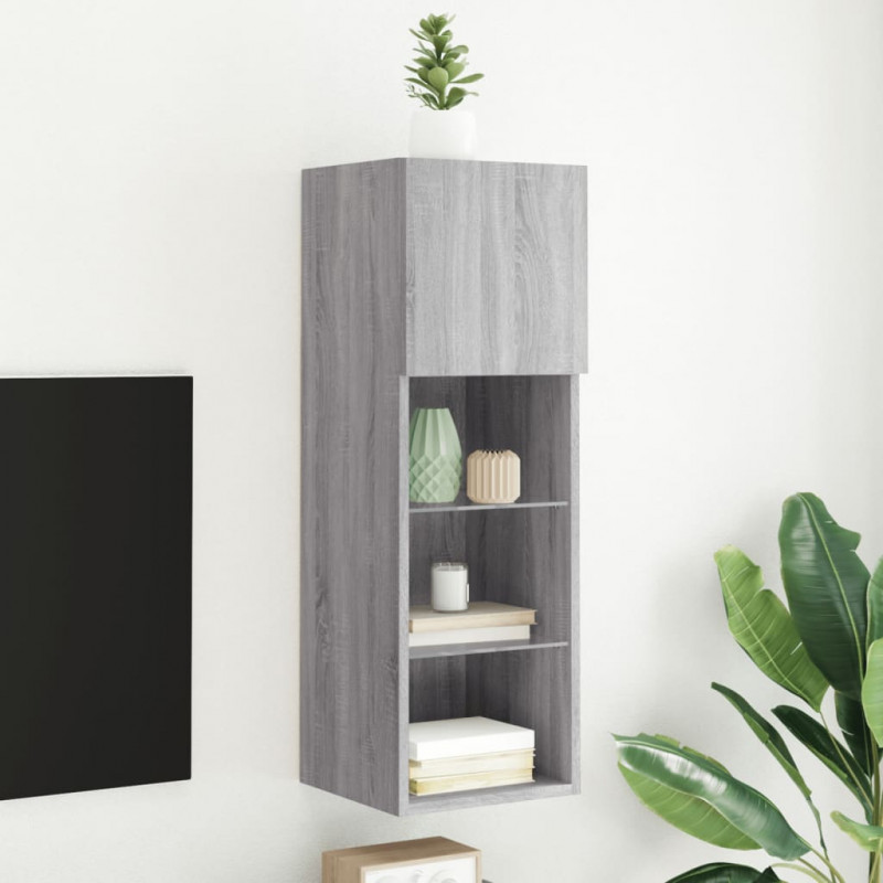 Szafka TV, z LED, szary dąb sonoma, 30,5x30x90 cm