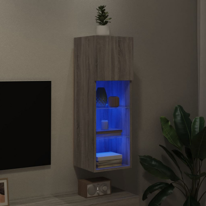 Szafka TV, z LED, szary dąb sonoma, 30,5x30x90 cm