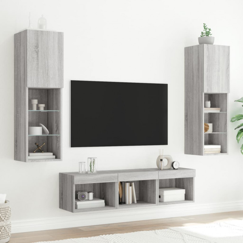 5-częściowy zestaw mebli TV z LED, szary dąb sonoma