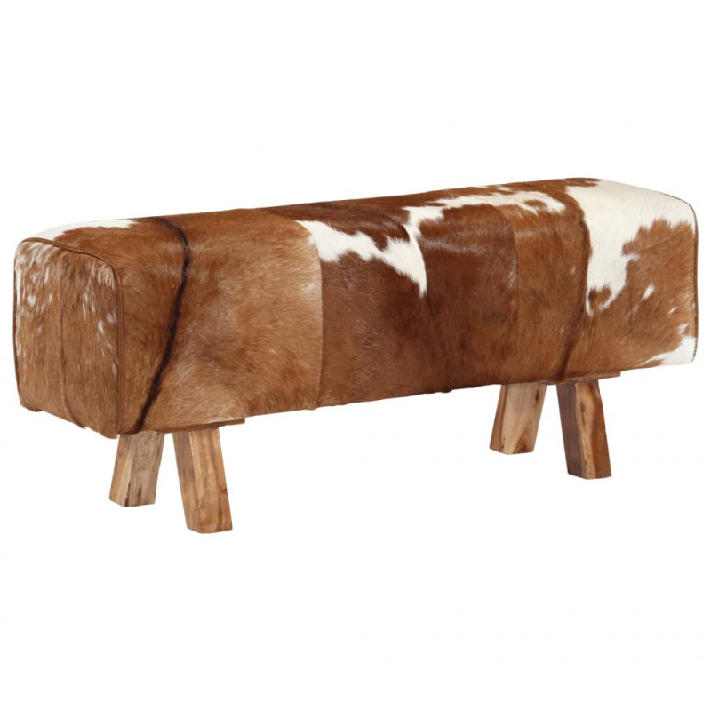 Ławka brązowo-biała, 110x30x45 cm, naturalna kozia skóra