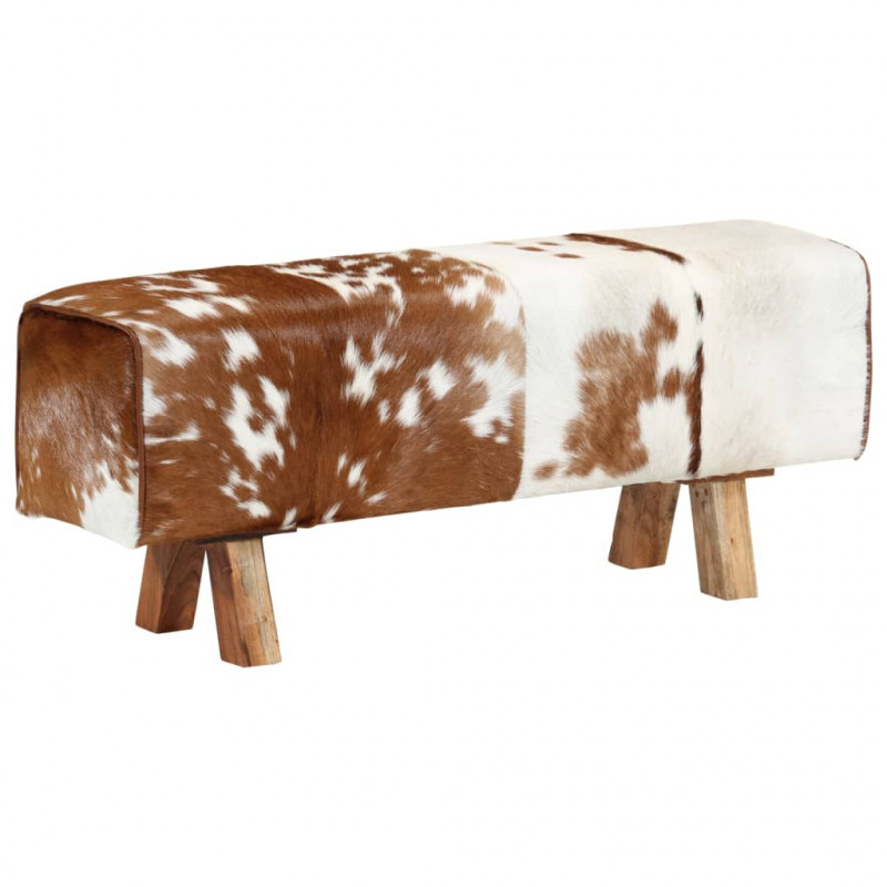 Ławka brązowo-biała, 110x30x45 cm, naturalna kozia skóra