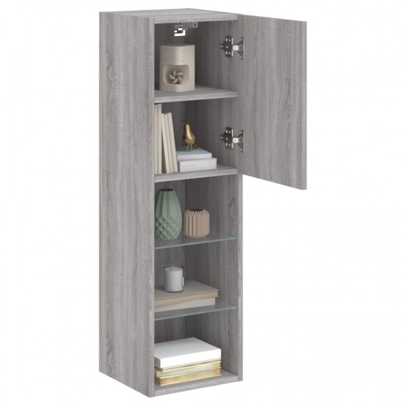 Szafki TV, z LED, 2 szt., szary dąb sonoma, 30,5x30x102 cm