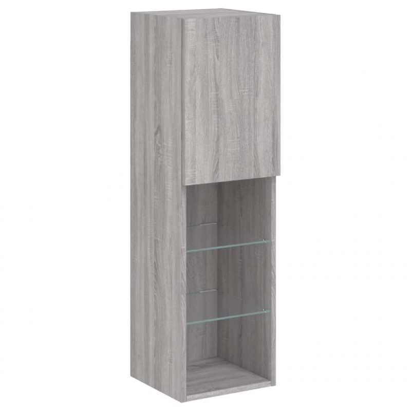 Szafki TV, z LED, 2 szt., szary dąb sonoma, 30,5x30x102 cm