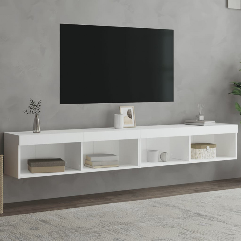 Szafki TV, z LED, 2 szt., białe, 100x30x30 cm