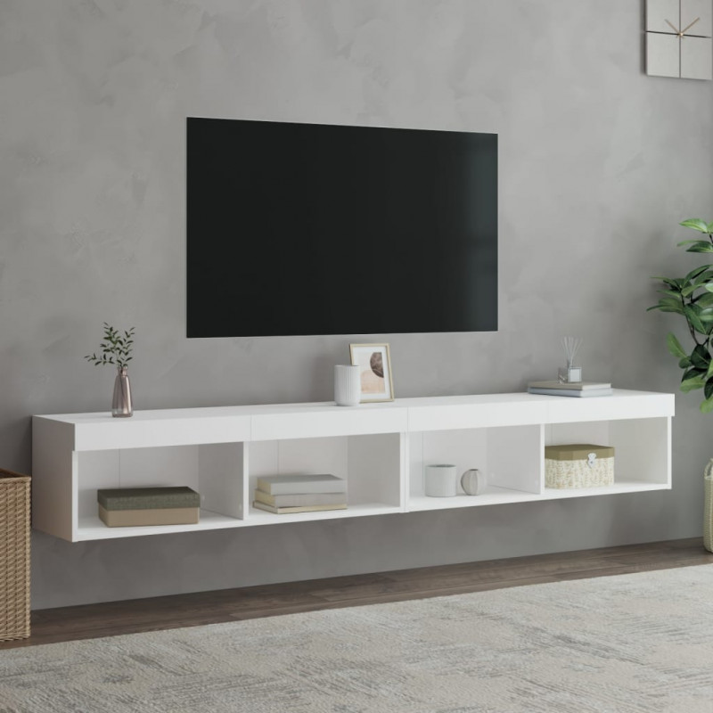 Szafki TV, z LED, 2 szt., białe, 100x30x30 cm