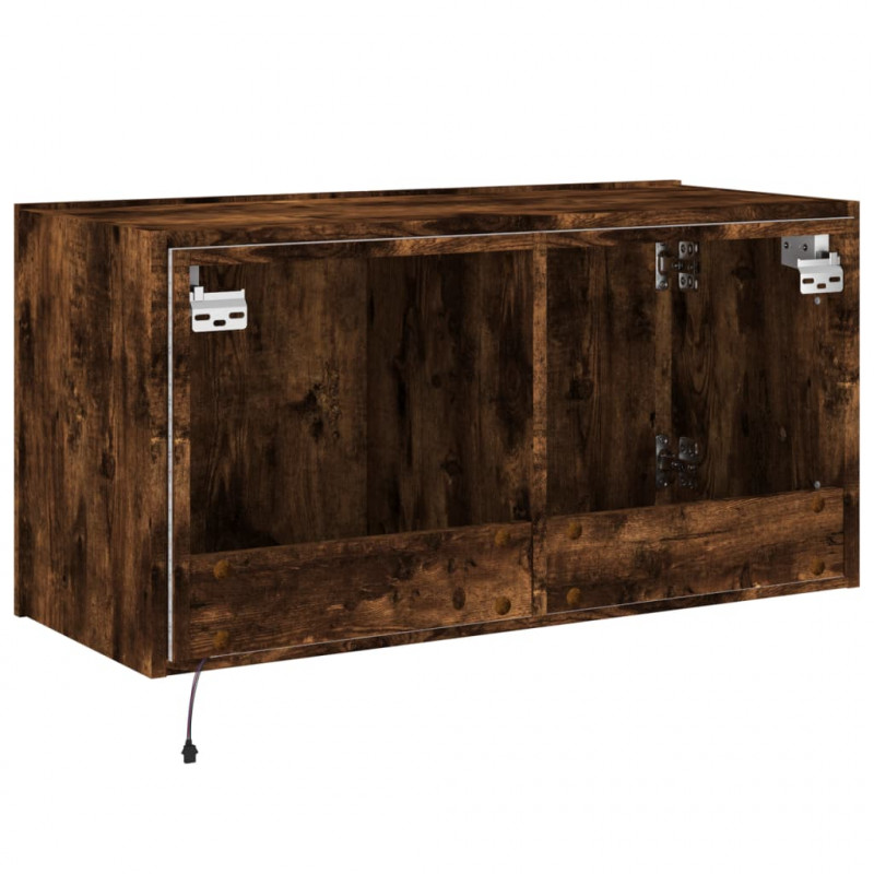 Ścienna szafka TV z LED, przydymiony dąb, 80x35x41 cm