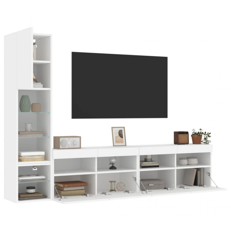 4-cz. zestaw mebli TV z LED, biały, materiał drewnopochodny
