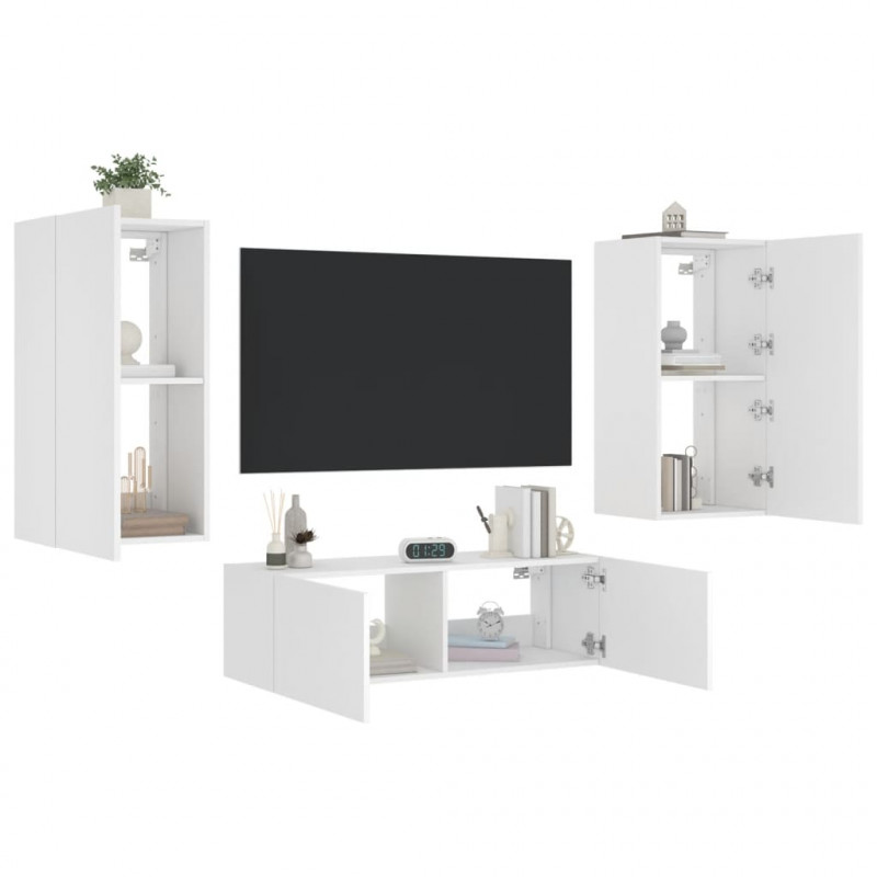 3-cz. zestaw mebli TV z oświetleniem LED, biały