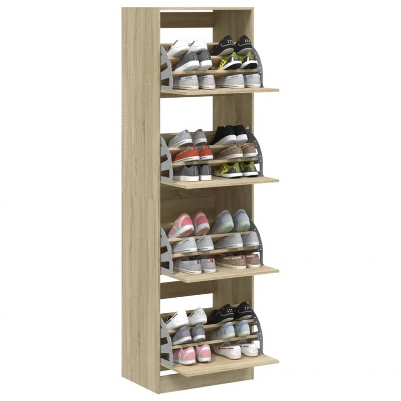Szafka na buty z 4 uchylanymi szufladami, dąb sonoma