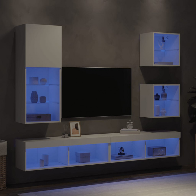 5-częściowy zestaw mebli TV z LED, biały