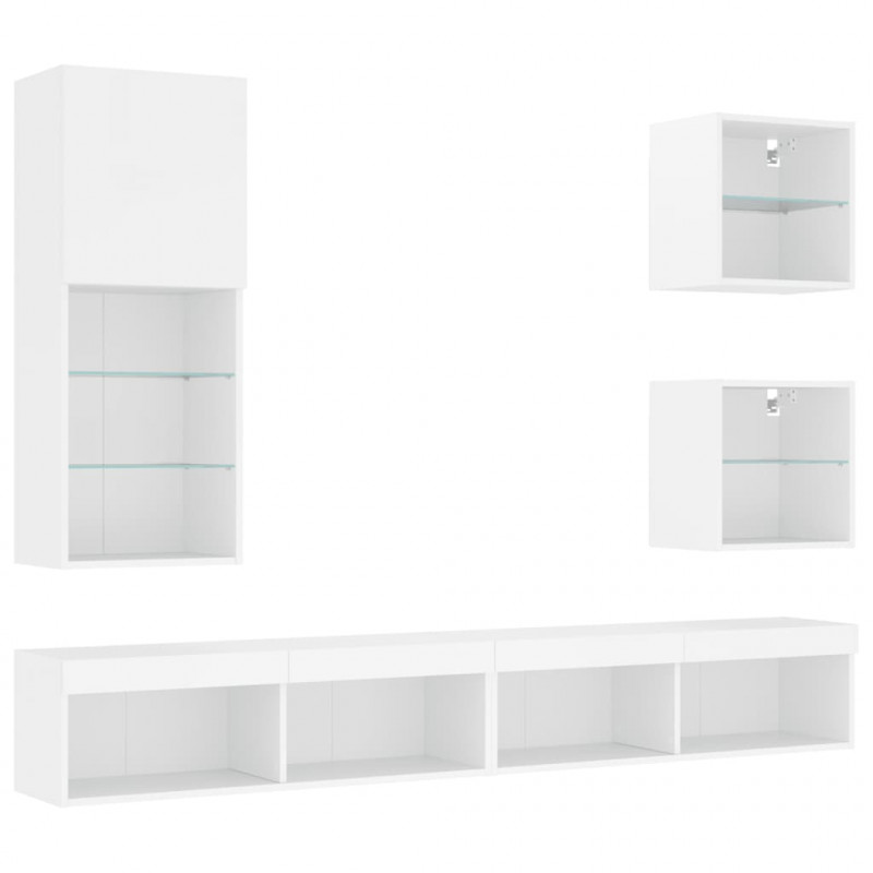 5-częściowy zestaw mebli TV z LED, biały