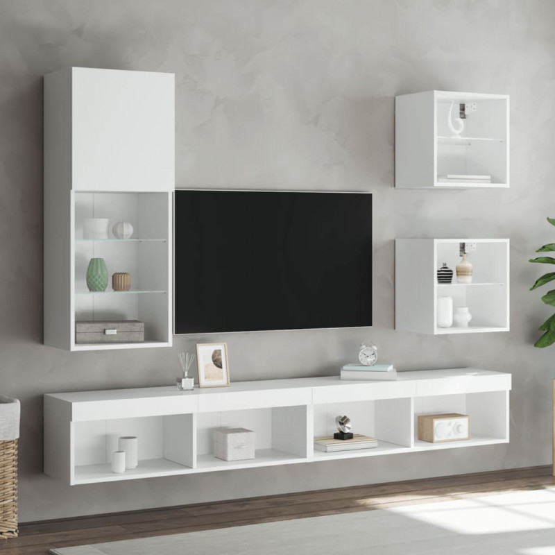 5-częściowy zestaw mebli TV z LED, biały