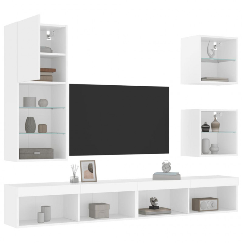 5-częściowy zestaw mebli TV z LED, biały